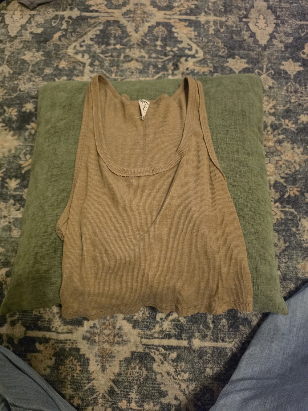 Free People Olive Ribbed Scoop Tank